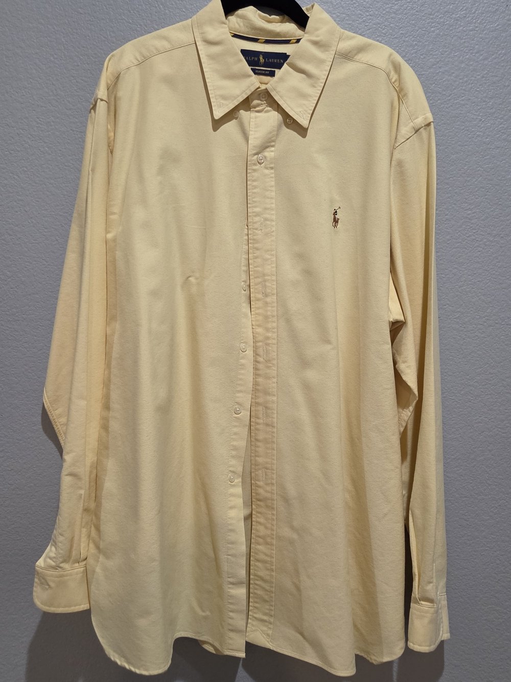 Ralph Lauren Men's Classic Button-Down Shirt in Light Yellow XXL